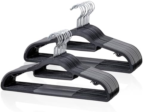 Tonswachic Heavy Duty Plastic Clothes Hangers, Space Saving Hangers 30 Pack, Non-Slip, 0.2 Inches Slim, 360° Swivel Silver Hook for Shirts, Pants & Wet/Dry Garments, Black and Dark Gray by TonswachicHangersSpaceSaver