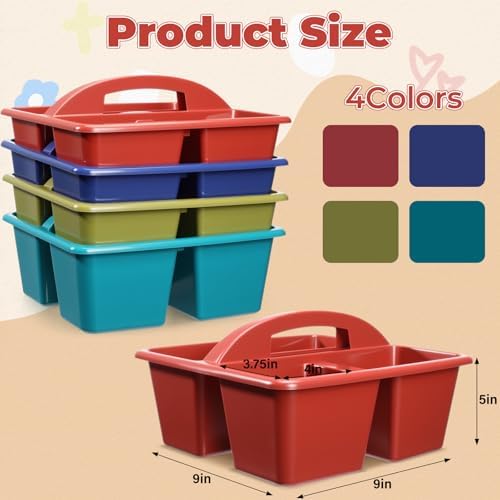 Kathfly 4 Pack Classroom Caddy Organizer with Handle, Plastic Art Craft Cleaning Caddy Bulk, Small Multipurpose Supply Organization Storage Basket for Table Desk Office Pencil Teacher (Deep Color) - Image 2