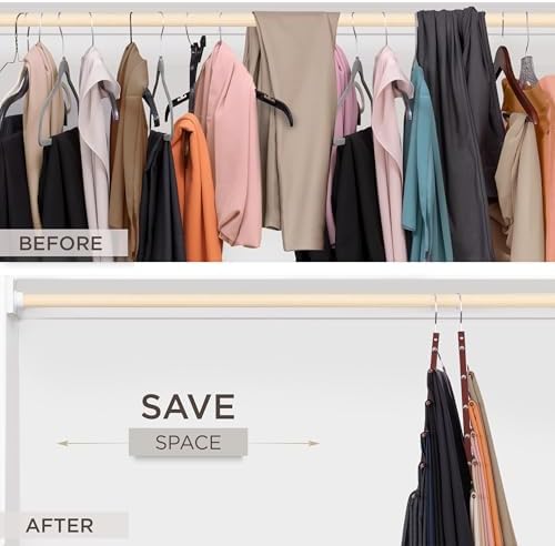 MORALVE Pants Hangers Space Saving - 2 Pack European Beechwood Scarf and Jean Hangers - Closet Organizer and Space Saver Pant Rack, Leggings Hanger, and Scarf Holder with 360° Swivel Hook - Image 3