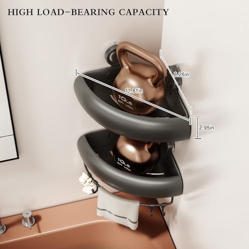 CICUFY Shower Caddy Suction Cup, 2 Pack No Drilling Corner Shower Shelves, Rust Proof Bathroom Storage Organizer, Shower Corner Caddy with Removable Hooks and Towel Bar, Triangle, Grey - Image 2