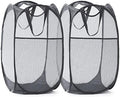 TECHMILLY Collapsible Mesh Pop Up Laundry Hamper with Sturdy Handles and Side Pocket - Portable Foldable Clothes Baskets for Dorm, Bathroom & Travel Storage (Grey, 2 Packs) by TECHMILLY