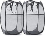 TECHMILLY Collapsible Mesh Pop Up Laundry Hamper with Sturdy Handles and Side Pocket - Portable Foldable Clothes Baskets for Dorm, Bathroom & Travel Storage (Grey, 2 Packs) by TECHMILLY