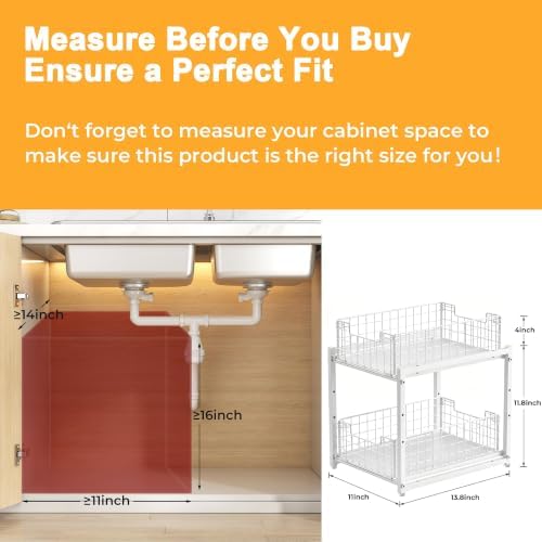 Under Sink Organizer, White 2-Tier Pull Out Cabinet Organizer - Image 2