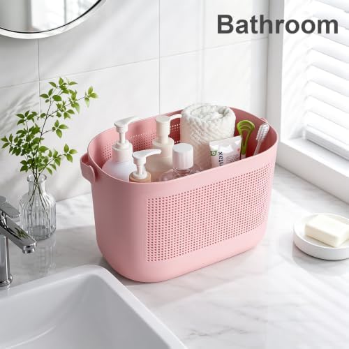 Plastic Portable Shower Caddy Basket, Storage Organizer with Handle, Pink - Image 4