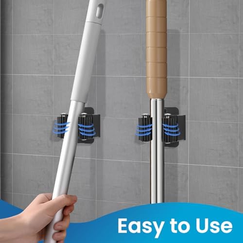 Broom Holder Wall Mount, 7PCS Broom Hanger Wall Mount, Stainless Steel Heavy Duty Mop Holder Broom Mop Hanger Wall with Screws, Garden Outdoor Tool Organizer Rack Broom Hanger (Black) - Image 5