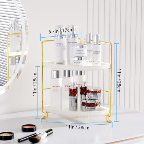 FSyueyun 2-Tier Corner Bathroom Counter Organizer, Vanity Tray, Gold - Image 2