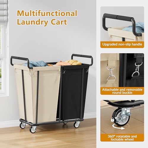 Gewudraw 2 Section Heavy Duty Laundry Basket with Wheels, 360L - Image 6