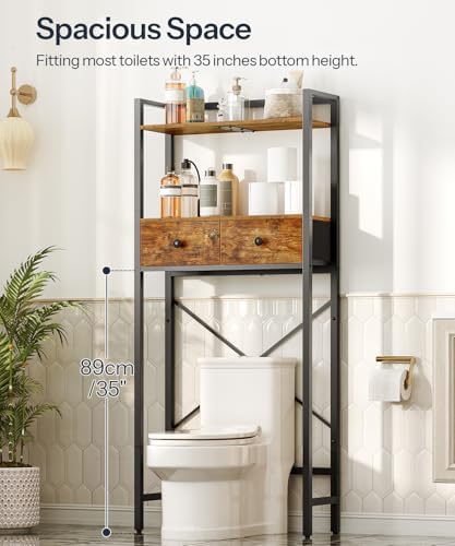 HOOBRO Over The Toilet Storage Rack with 2 Drawers, 3-Tier Bathroom Organizer Shelf Over Toilet, Freestanding Space Saver Bathroom Toilet Shelves Above Toilet for Room, Rustic Brown and Black BF47TS01 - Image 4