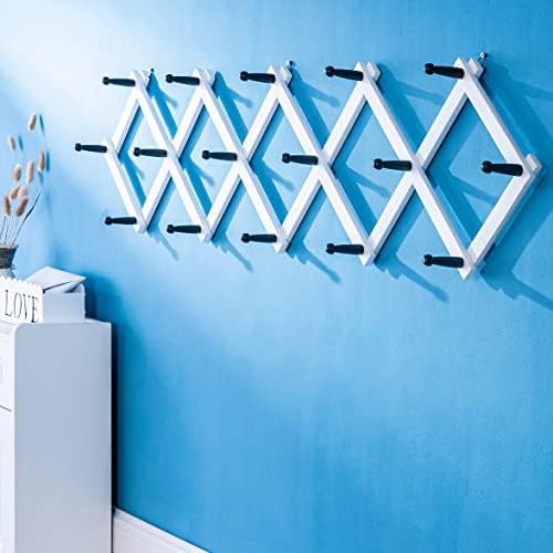 SKOLOO Accordion Wall Hanger with 16 Hooks, Modern Expandable Coat Rack Hat Rack for Wall, Solid Wooden, Black on White - Image 3