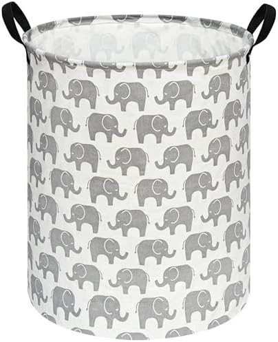 Collapsible Kids Laundry Basket Clothes Hamper, Foldable Storage Organizer Bin, Toy Clothes Storage with Handles for Boys Girls Bedroom, Room Decor (Elephant) by Unknown