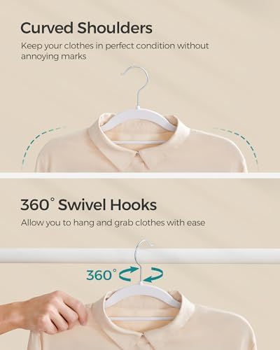 SONGMICS Pack of 50 Coat Hangers, Space-Saving Plastic Clothes Hangers | Non-Slip, 0.2 Inches Slim, 16.5 Inches Wide, 360° Swivel Silver Hook, White, UCRP20WT50 - Image 5