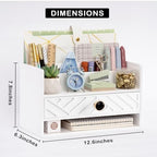 dreampossible white Wood Desk Organizer and Accessories with Drawer, Bill Mail Organizer and File Mail Holder for Office Supplies, Desk Accessories & Workspace Organizers for Desk Organization - Image 4