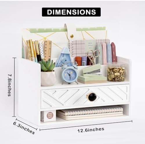dreampossible white Wood Desk Organizer and Accessories with Drawer, Bill Mail Organizer and File Mail Holder for Office Supplies, Desk Accessories & Workspace Organizers for Desk Organization - Image 4