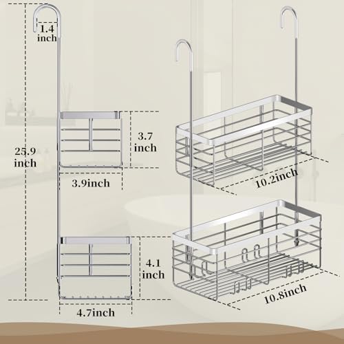 DELLAN Hanging Shower Caddy, 2-Tier Shower Rack with Hooks Over the Door - Image 5