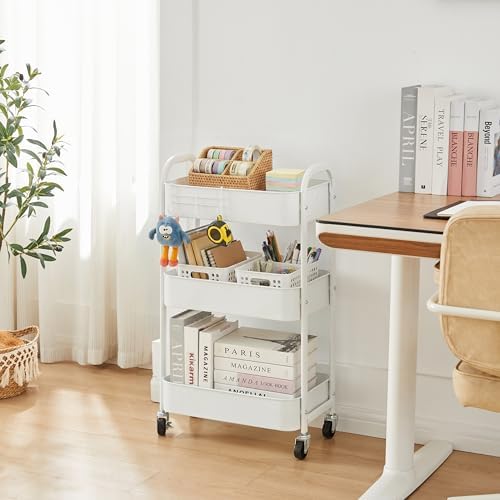 3-Tier Rolling Utility Cart with Caster Wheels,Easy Assembly, White - Image 4