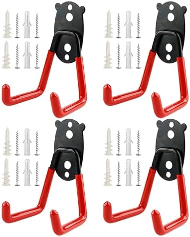 Garage Hooks Heavy Duty, Medium Square Hooks Wall Mount, Anti-Slip PVC Coated Steel Utility Storage Organizer for Hanging Ladders, Bikes, Garden Tools and Hoses 4 Packs by Unknown