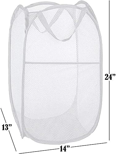 BATTOO Deluxe Strong Mesh Pop up Laundry Hamper Basket with Side Pocket for Laundry Room, Bathroom, Kids Room, College Dorm or Travel White - Image 2