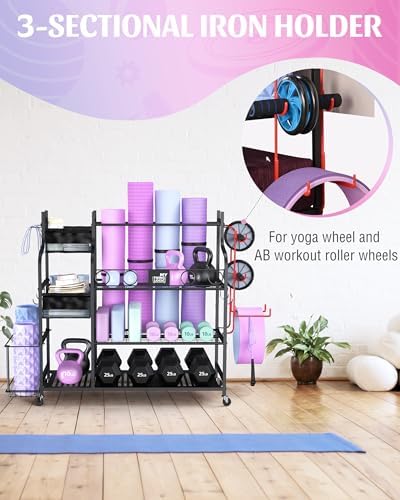 Mythinglogic Home Gym Storage Rack with Wheels for Dumbbells and Yoga Mats - Image 4