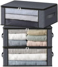 HomeHacks 3-Pack Clothes Organizer Storage Bags, 35L Storage Bins, Gray | Foldable Storage Box Container with Zippers, Clear Window, Reinforced Handles for Closet, Dorm, Pillows, Bedding, Sweater by HomeHacks