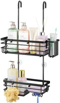 HapiRm Hanging Shower Caddy – For Renters & Small Bathrooms, Fits Shower Curtain Rods, No Drilling, 2 Rustproof 304 Shelves, 4 Hooks, and a Detachable Toothbrush Holder You Can Rinse - Black by HapiRm