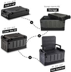 60L Foldable Seatable Camp Box Storage Bins w/Lids Trunk Organizer(Black) - Image 4