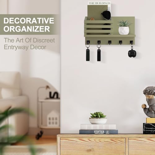 Key Holder Wall Mount, Mail Organizer for Wall with 5 Square Key Hooks - Image 5