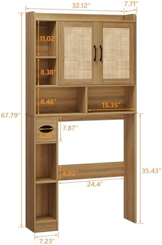 Vabches Over The Toilet Storage Cabinet with 2 Barn Doors, Oak - Image 2