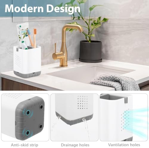 Boperzi Toothbrush Holders for Bathrooms, Detachable Electric Toothbrush Holder, Kids Toothbrush Holder Drainage, 3 slot Toothbrush and Toothpaste Holder Storage Caddy, Toothbrush Organizer White/Grey - Image 3
