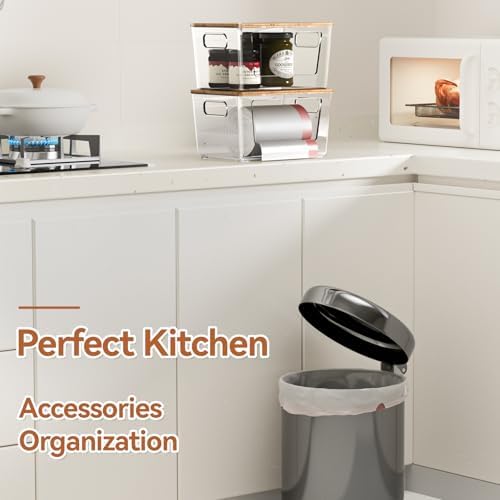 spospo Trash Bag Holder with Bamboo Lid Stackable Trash Bag Dispenser - Image 6