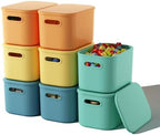 ORGIDOL 8 Pack Colorful Storage Bins with Lids Stackable Storage Container for Organizing, Storage Boxes with Handle for Shelves, Cute Storage Bin for Craft, Snacks, 9.85x6.9x5.7 inch by ORGIDOL
