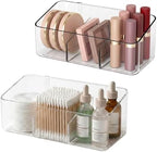 JessLab Clear Cabinet Door Organizer Bin, Angled Open Front Design, Small Acrylic Makeup Storage for Kitchen Spices, Cosmetics, Desk Supplies, Adhesive Mounted, 3 Compartment (2 Pack) by JessLab