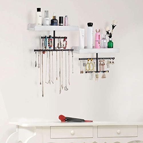 Keebofly Hanging Wall Mounted Jewelry Organizer with Rustic Wood Jewelry Holder Display for Necklaces Bracelet Earrings Ring Set of 2 White,[Patented] - Image 4