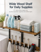 Broom and Mop Holder Wall Mount, 27" Large Organizer with Wood Shelf - Image 4