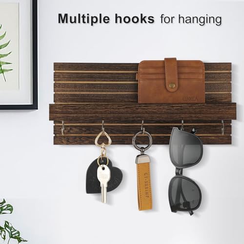 Lwenki Decorative Key Holder for Wall with Shelf, Entryway Shelf with Hooks Holds Leashes, Jackets and Glasses – Sturdy Wood Keyholder Entrance Hanger with Mounting Hardware (Brown, Medium) - Image 5