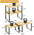 Kitchen Cabinet Organizer Shelf Set of 4, Sturdy Kitchen Counter Shelves with Metal Legs, Stackable Expandable Wood Spice Rack Pantry Cupboard Dish Mug Cup Storage Organizer Shelf,Black+Bamboo - Image 5