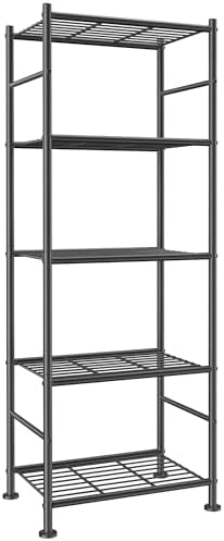 Sakugi Storage Shelves - 5 Tier Shelf Organizer, Sturdy Metal Garage Shelving with Adjustable Leveling Feet, Space-Saving Shelves Organizer for Pantry, Laundry, Kitchen (18" x 12" x 57", Black) by Sakugi