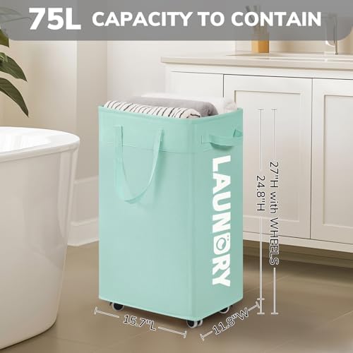 Goodpick 2-Pack Rolling Laundry Basket with Removable Wash Bag, 75L - Image 2