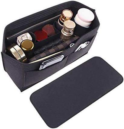 Doxo Purse Organizer Insert for Handbags & Base Shaper 2pc Set, Felt Neverfull PM Organizer Insert, Tote Bag Organizer with Zipper Pocket and Bottle Holder, Fit Neverfull PM and More, Black-M by Doxo