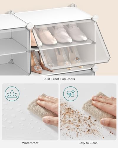 SONGMICS Shoe Rack, 12-Tier with Doors, 48-Pair Storage Cabinet | Shoe Organizer, Steel Frame, Plastic Panel, Bedroom, Entryway, Cloud White and Transparent, DAMION Collection ULPC040W01 - Image 5