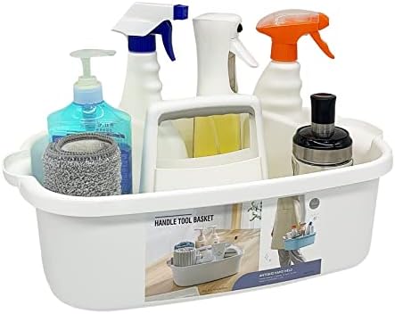 Goderewild Multi-Purpose Plastic Cleaning Caddy with Handle, Shower Caddy Organizer/Storage Basket/Totes Portable for Bathroom Supplies, Cleaning Products, Under Sink Tool, Housekeepers (White) by Goderewild