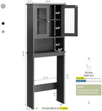 Over the Toilet Storage Cabinet, Bathroom Storage Cabinet Over Toilet, Space Saver with 2 Tempered Glass Doors, Grey - Image 2