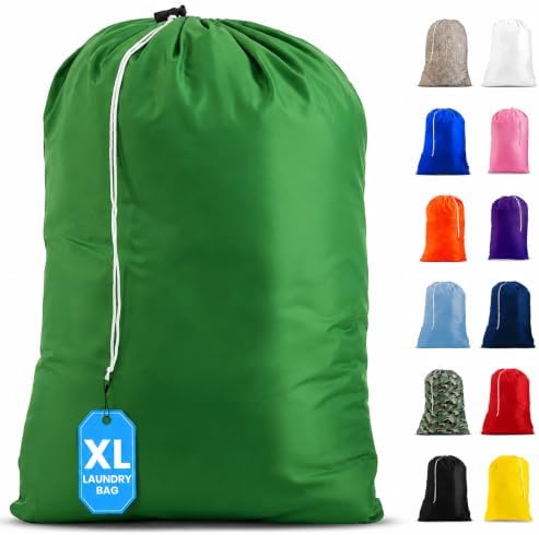 Nylon XL Laundry Bag - Locking Drawstring Closure, Machine Washable, These Large Bags Will Fit a Laundry Basket and Strong Enough to Carry up to Two Loads of Clothes (Green | 22" x 32") by Handy+Laundry