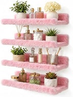 Pink Plush Acrylic Bathroom Floating Shelf with Front Lip, Wall Mounted by CareMoreYJ