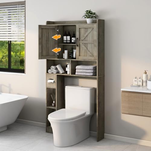 Vabches Over The Toilet Storage Cabinet with 2 Barn Doors, Grey - Image 4