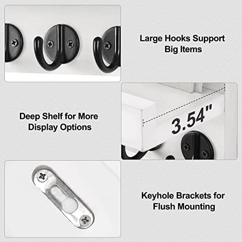 Lwenki Key Holder for Wall, Decorative Key and Mail Holder with Shelf Has Large Key Hooks for Bags, Coats, Umbrella – Paulownia Wood Key Hanger with Mounting Hardware (9.8”W x 6.7”H x 4.2”D) - Image 3