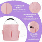 2Pcs 17L College Shower Caddy for Women, Bathroom Cleaning Caddy with Handle, 600D Oxford Fabric Cleaning Supplies Bucket, Multifunctional Storage Basket for Dorm, Family, Pink + Transparent - Image 6