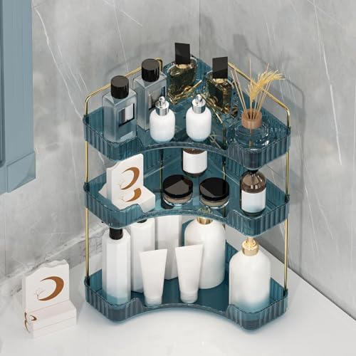Corner Bathroom Counter Organizer Bathroom Countertop Shelf Makeup Organizer for Vanity Perfume Tray for Corner Storage (3 Tiers, Blue) - Image 5