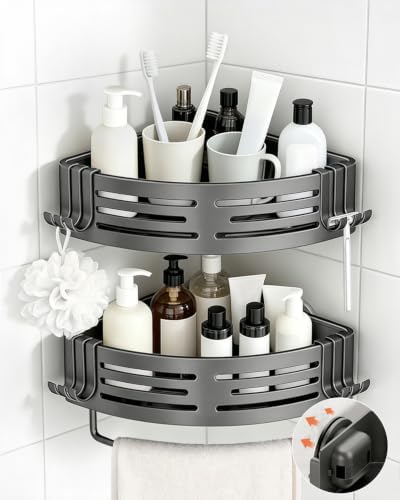Conworld Corner Shower Caddy Suction Cups, No-Drilling Corner Shower Shelf by Householditems
