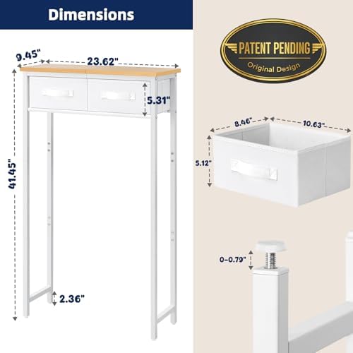 MOHOPE 2-Tier Over The Toilet Storage with 2 Fabric Drawers, Freestanding Above The Toilet Storage Cabinet, Space Saver Metal Over Toilet Bathroom Organizer Shelf for Small Space, Natural and White - Image 3