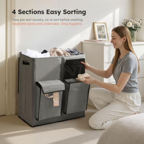 SOLEDI 180L Double Laundry Hamper with Lid and 2 Side Pockets, Dual Hamper - Image 2